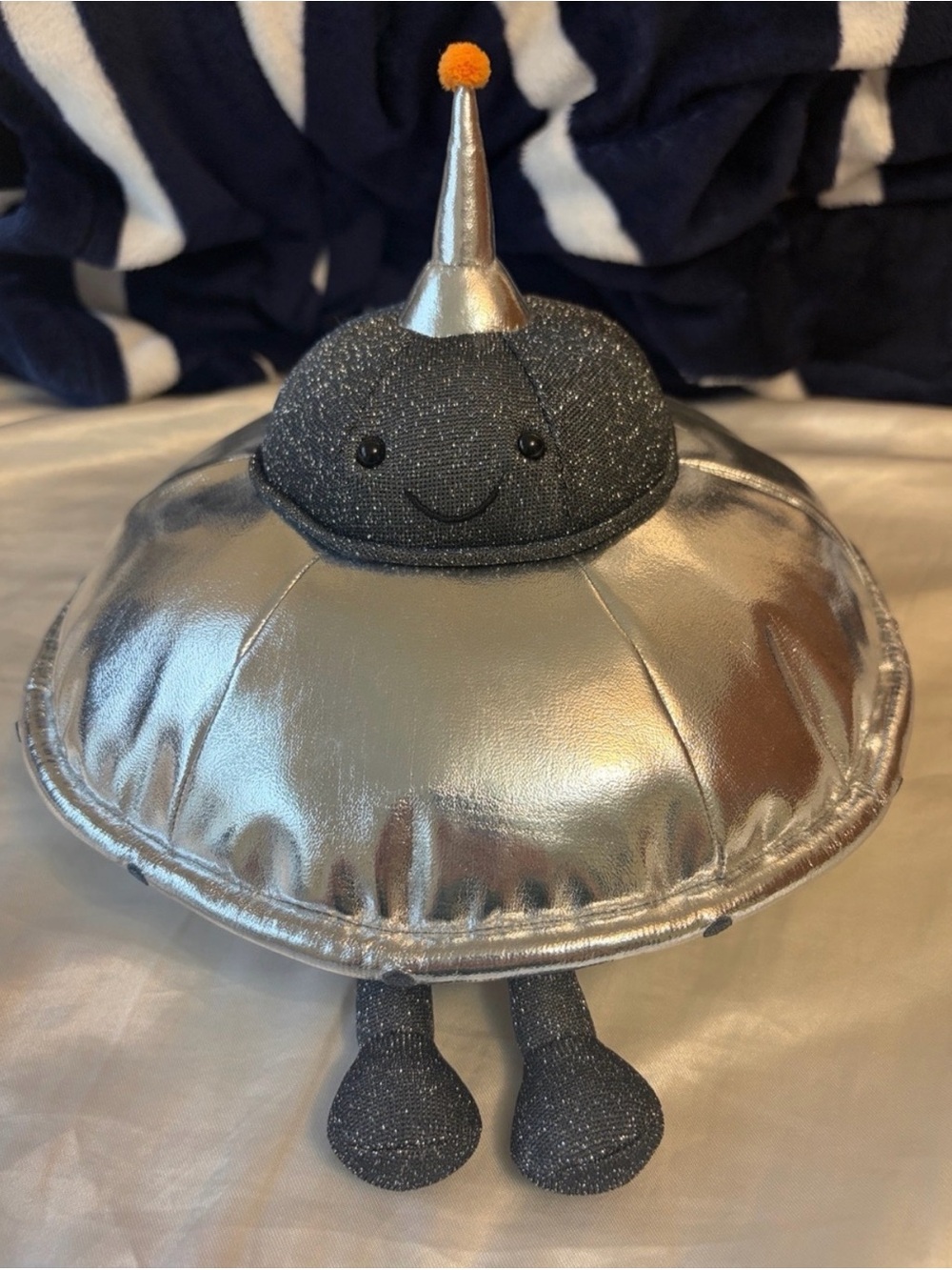 Jellycat Silver UFO Plush with Orange Pom